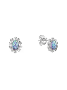 Nistra Tranquil Beauty Sterling Silver Rhodium-Plated Opal Studded Stud Earrings