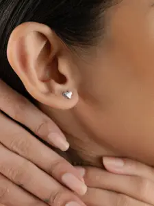 Nistra Rhodium-Plated Heart Shaped Stud Earrings