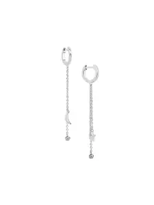 Nistra Cubic Zirconia Rhodium Plated Classic Sterling Silver Hoop Earrings