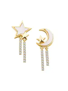 Nistra Cubic Zirconia Gold Plated Sterling Silver Crescent Shaped Drop Earrings
