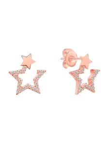 Nistra Rose Gold Plated Cubic Zirconia Star Shaped Stud Earrings
