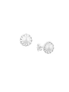 Nistra Rhodium Plated Pearl Beaded Circular Stud Earrings