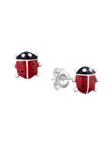 Nistra Little Lovebug Girls Sterling Silver Rhodium-Plated Ladybug Shaped Stud Earrings