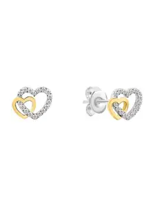 Nistra Sterling Silver Cubic Zirconia Heart Shaped Studs Earrings