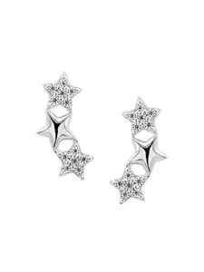 Nistra Star Rhodium-Plated Cubic Zirconia Shaped Stud Earrings