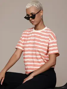 Roadster Striped Drop-Shoulder Sleeves Boxy T-shirt