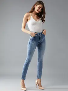 DOLCE CRUDO Women Slim Fit High-Rise Slash Knee Light Fade Stretchable Jeans