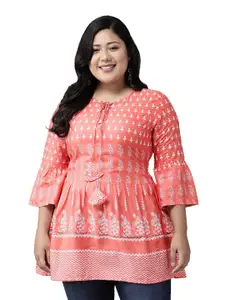 KALINI Keyhole Neck Ethnic Printed A-line Short Kurti