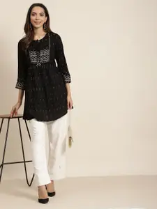 KALINI Keyhole Neck Ethnic Printed A-line Kurti
