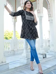 KALINI Bandhani Printed Tie Up Neck Cotton Kurti