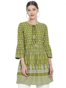 KALINI Keyhole Neck Ethnic Printed A-Line Short Kurti