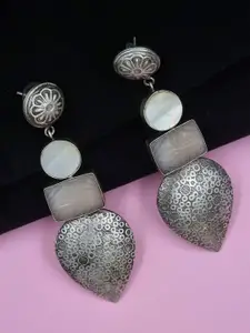 Sangria Silver-Plated Oxidized Stone-Studded Earring