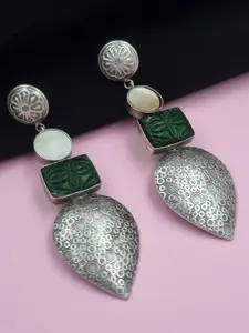 Sangria Silver-Plated Oxidized Stone-Studded Earring