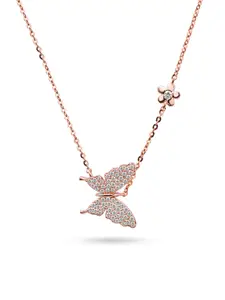Nistra Women Sterling Silver Rose Gold-Plated Fluttering Wings Necklace