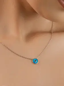 Nistra Women Sterling Silver Rhodium-Plated Created Opal Evil Eye Necklace