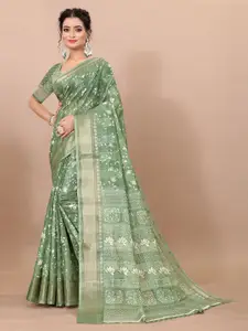 RUNAYA NX Floral Zari Pure Linen Mysore Silk Saree