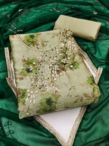 KIMISHA Floral Printed Beads & Stones Unstitched Dress Material