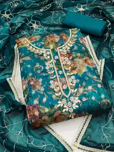 KIMISHA Floral Printed Beads & Stones Organza Unstitched Dress Material