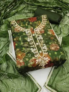 KIMISHA Floral Woven Design Beads & Stones Organza Unstitched Dress Material