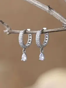 Voylla Rhodium-Plated Cubic Zirconia Teardrop Shaped Drop Earrings
