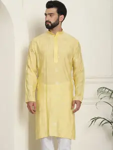 SOJANYA Geometric Embellished Sequinned Mandarin Collar Cotton Silk Straight Kurta