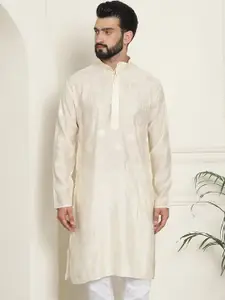 SOJANYA Geometric Embellished Sequinned Mandarin Collar Cotton Silk Straight Kurta