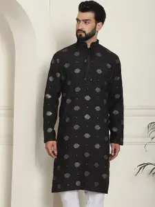 SOJANYA Geometric Embellished Sequinned Mandarin Collar Cotton Silk Straight Kurta