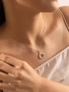 Nistra Women Sterling Silver Rose Gold-Plated Necklace With Lobster Closure