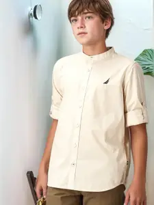 Nautica Boys Pure Cotton Band Collar Premium Opaque Casual Shirt