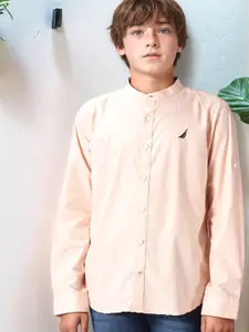 Nautica Boys Premium Mandarin Collar Pure Cotton Casual Shirt