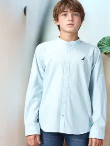 Nautica Boys Premium Mandarin Collar Pure Cotton Casual Shirt
