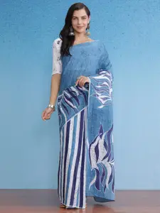 Saree mall Striped Printed Poly Cotton Designer Bagru Sarees