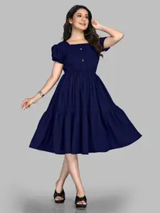 BAESD Women Puff Sleeve Crepe Fit & Flare Dress