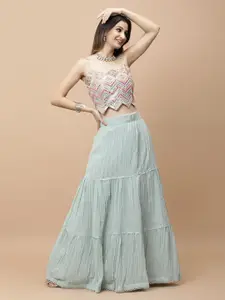 Vervee Couture Embroidered Mirror Work Ready to Wear Lehenga & Blouse With Dupatta