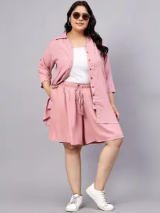 Indietoga Plus Size Roll-Up Sleeves Shirt & Flared Shorts