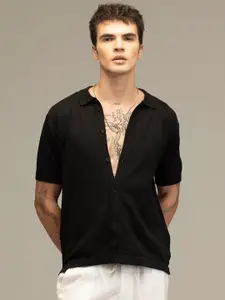 Snitch Men Straight Slim Fit Semi Sheer Casual Shirt