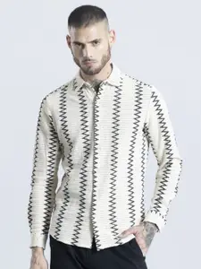 Snitch Men Horizontal Stripes Semi Sheer Straight Slim Fit Casual Shirt