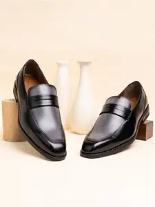 LOUIS STITCH Men Grey and Black Formal Dual Shade Slip-On Moccasin Shoes