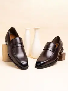 LOUIS STITCH Men Brunette Brown Formal Slip-On Moccasin Shoes