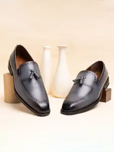 LOUIS STITCH Men Ash Grey Formal Slip-On Tassel Moccasin Shoes