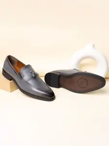 LOUIS STITCH Men Ash Grey Formal Slip-On Tassel Moccasin Shoes