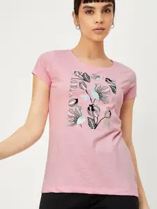max Women Floral Printed Round Neck  Pure Cotton T-shirt