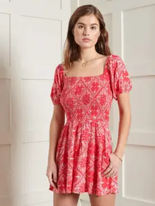 TANDUL Floral Print Puff Sleeve Fit & Flare Dress