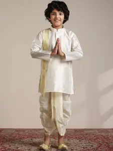 Manyavar Boys Embroidered Mandarin Collar Regular Straight Kurta With Pancha & Dupatta