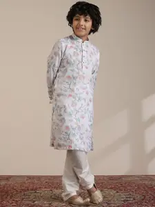 Manyavar Boys Floral Printed Regular Straight Kurta with Pyjamas