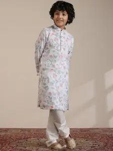 Manyavar Boys Floral Printed Regular Straight Kurta With Pyjamas