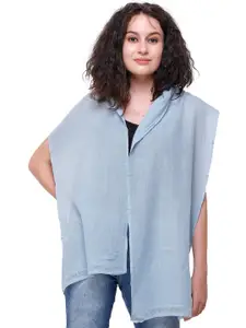 Exotic India Aquamarine Plain Pure Pashmina Scarf with All-Over Weave