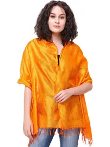Exotic India Orange Popsickle Pure Silk All-Over Tanchoi Weave Banarasi Handloom Scarf