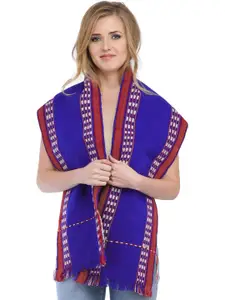 Exotic India Orient Blue Thread Weave on Border Cotton Manipur Style Leirum Scarf