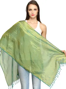 Exotic India Eyes Green Pure Silk All-Over Tanchoi Weave Banarasi Handloom Scarf